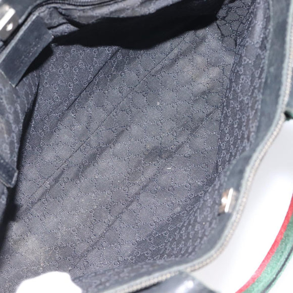 GUCCI Web Sherry Line Hand Bag Canvas Black Silver 73984 Auth ti3159