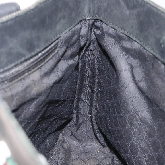 GUCCI Web Sherry Line Hand Bag Canvas Black Silver 73984 Auth ti3159