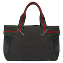 GUCCI Web Sherry Line Hand Bag Canvas Black Silver 73984 Auth ti3159-2