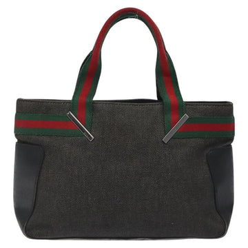 GUCCI Web Sherry Line Hand Bag Canvas Black Silver 73984 Auth ti3159 - 0