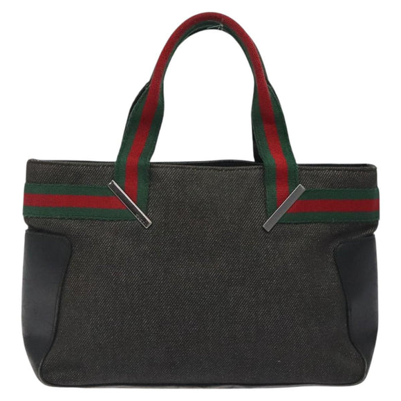 GUCCI Web Sherry Line Hand Bag Canvas Black Silver 73984 Auth ti3159