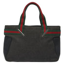 GUCCI Web Sherry Line Hand Bag Canvas Black Silver 73984 Auth ti3159-3