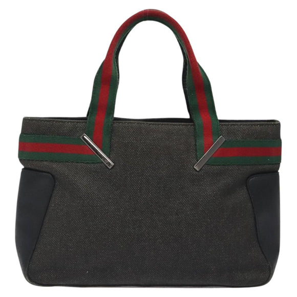 GUCCI Web Sherry Line Hand Bag Canvas Black Silver 73984 Auth ti3159