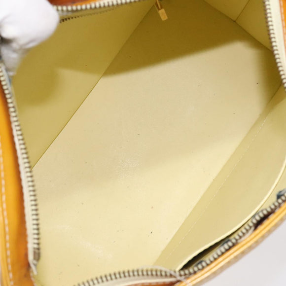 LOUIS VUITTON Monogram Vernis Houston Hand Bag Lime Yellow M91055 LV Auth ti3163