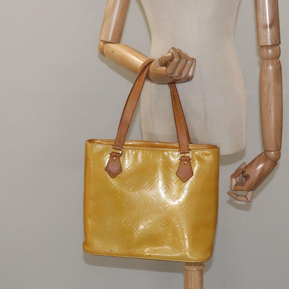 LOUIS VUITTON Monogram Vernis Houston Hand Bag Lime Yellow M91055 LV Auth ti3163