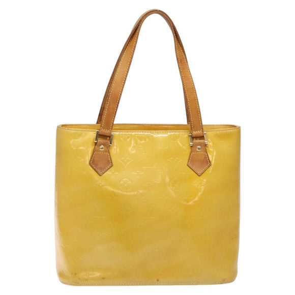LOUIS VUITTON Monogram Vernis Houston Hand Bag Lime Yellow M91055 LV Auth ti3163