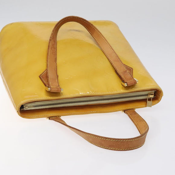 LOUIS VUITTON Monogram Vernis Houston Hand Bag Lime Yellow M91055 LV Auth ti3163