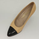 CHANEL High Heels Leather 35 1/2C Beige Black CC Auth ti3167-10