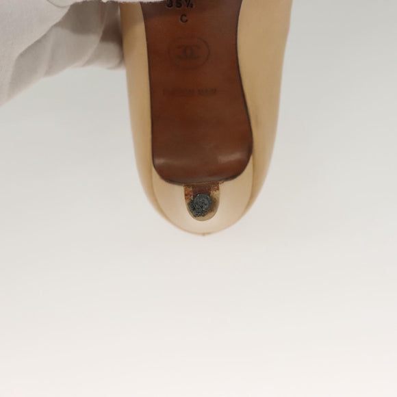 CHANEL High Heels Leather 35 1/2C Beige Black CC Auth ti3167