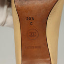 CHANEL High Heels Leather 35 1/2C Beige Black CC Auth ti3167-15