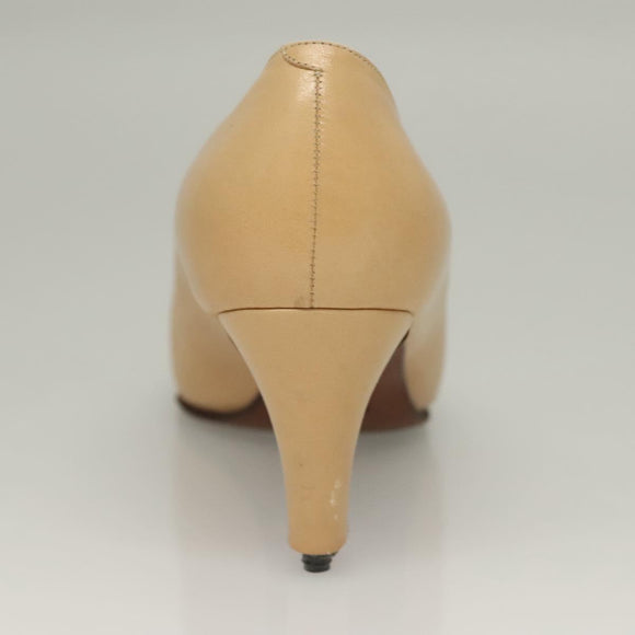 CHANEL High Heels Leather 35 1/2C Beige Black CC Auth ti3167