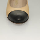 CHANEL High Heels Leather 35 1/2C Beige Black CC Auth ti3167-19