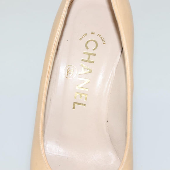 CHANEL High Heels Leather 35 1/2C Beige Black CC Auth ti3167