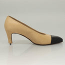 CHANEL High Heels Leather 35 1/2C Beige Black CC Auth ti3167-31