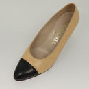 CHANEL High Heels Leather 35 1/2C Beige Black CC Auth ti3167-33
