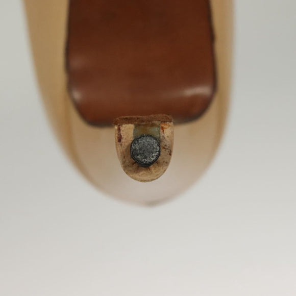 CHANEL High Heels Leather 35 1/2C Beige Black CC Auth ti3167