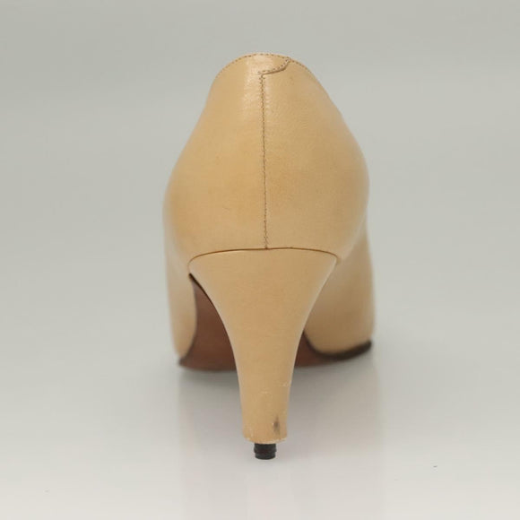 CHANEL High Heels Leather 35 1/2C Beige Black CC Auth ti3167