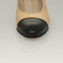 CHANEL High Heels Leather 35 1/2C Beige Black CC Auth ti3167-41