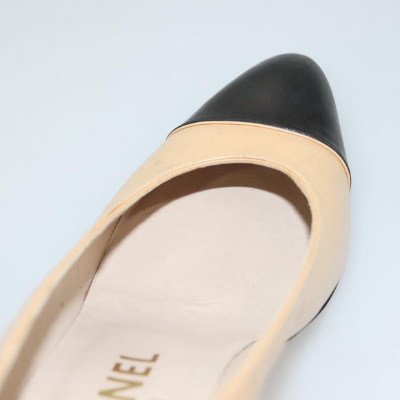 CHANEL High Heels Leather 35 1/2C Beige Black CC Auth ti3167