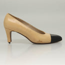 CHANEL High Heels Leather 35 1/2C Beige Black CC Auth ti3167-7