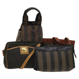 FENDI Pecan Canvas Clutch Bag PVC 4Set Black Brown Auth ti3173