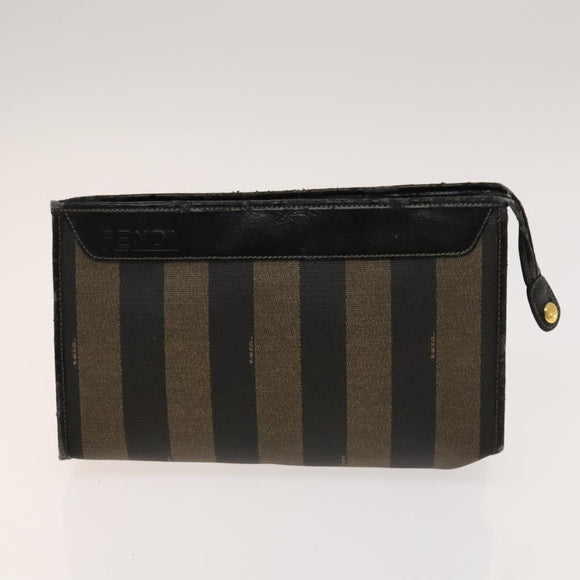 FENDI Pecan Canvas Clutch Bag PVC 4Set Black Brown Auth ti3173