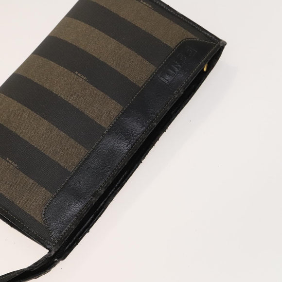 FENDI Pecan Canvas Clutch Bag PVC 4Set Black Brown Auth ti3173