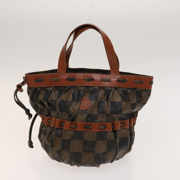 FENDI Pecan Canvas Clutch Bag PVC 4Set Black Brown Auth ti3173