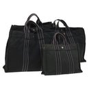 HERMES Hand Bag Canvas 4Set Black Gray Auth ti3190-1