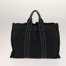 HERMES Hand Bag Canvas 4Set Black Gray Auth ti3190-14