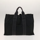 HERMES Hand Bag Canvas 4Set Black Gray Auth ti3190-15