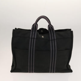 HERMES Hand Bag Canvas 4Set Black Gray Auth ti3190 - 0