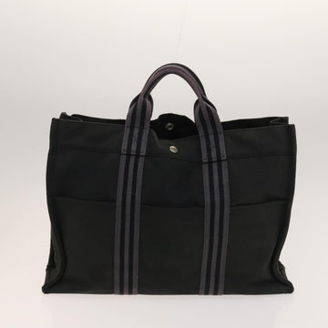 HERMES Hand Bag Canvas 4Set Black Gray Auth ti3190 - 0