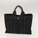 HERMES Hand Bag Canvas 4Set Black Gray Auth ti3190-21