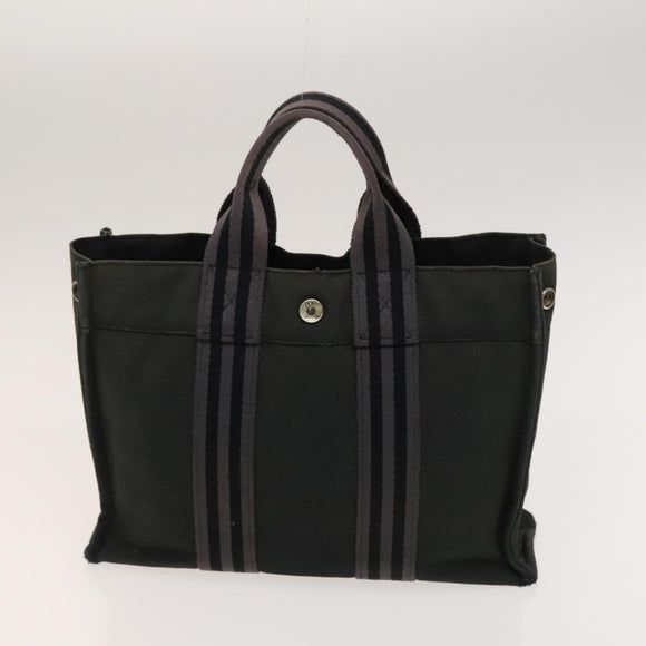 HERMES Hand Bag Canvas 4Set Black Gray Auth ti3190