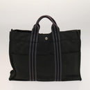 HERMES Hand Bag Canvas 4Set Black Gray Auth ti3190-3