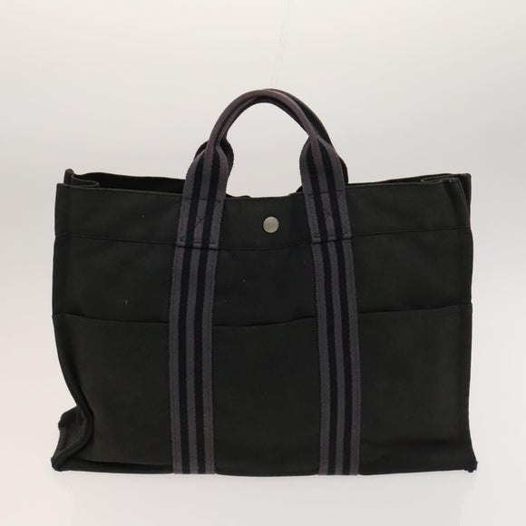 HERMES Hand Bag Canvas 4Set Black Gray Auth ti3190