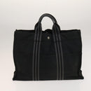 HERMES Hand Bag Canvas 4Set Black Gray Auth ti3190-9