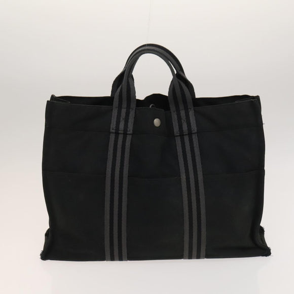 HERMES Hand Bag Canvas 4Set Black Gray Auth ti3190