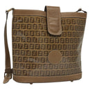 FENDI Zucchino Canvas Shoulder Bag Vintage Brown Auth ti3193-1