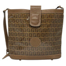FENDI Zucchino Canvas Shoulder Bag Vintage Brown Auth ti3193-13