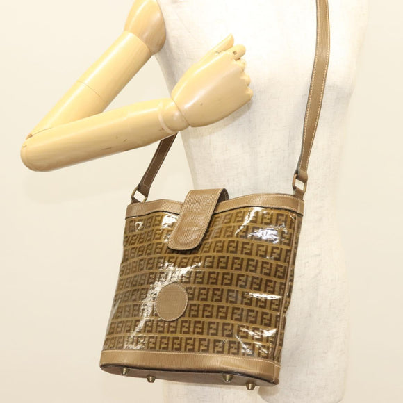 FENDI Zucchino Canvas Shoulder Bag Vintage Brown Auth ti3193