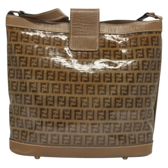 FENDI Zucchino Canvas Shoulder Bag Vintage Brown Auth ti3193