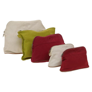 HERMES Pouch Canvas 5Set White Red Green Auth ti3194
