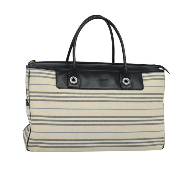 BURBERRY Nova Check Boston Bag Canvas Beige Silver Auth ti3201