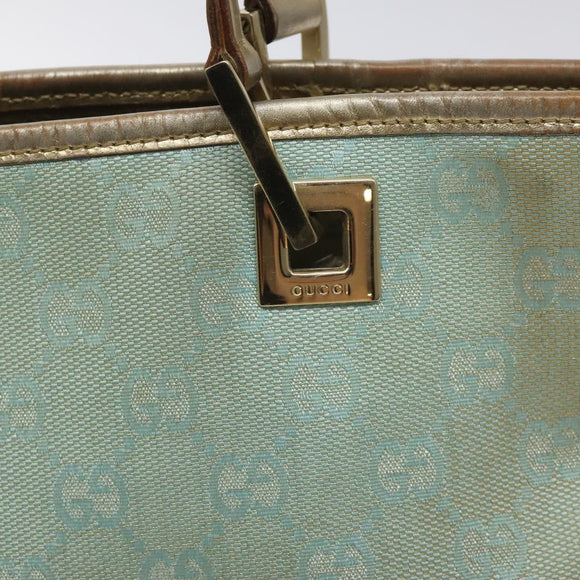 GUCCI GG Canvas Tote Bag Light Blue Gold 002 1099 Auth ti3205