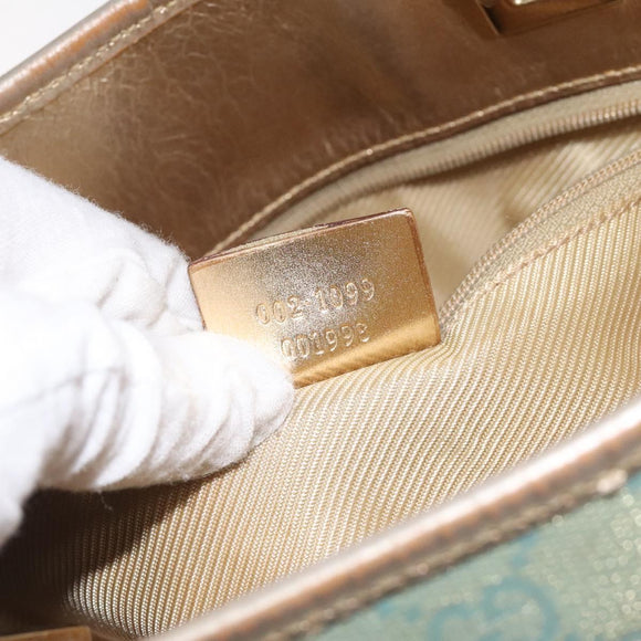 GUCCI GG Canvas Tote Bag Light Blue Gold 002 1099 Auth ti3205