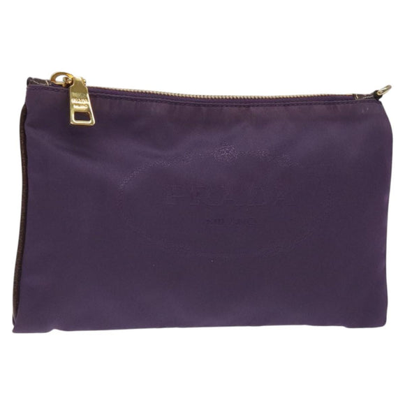 PRADA Pouch Nylon Purple Gold Auth ti3227
