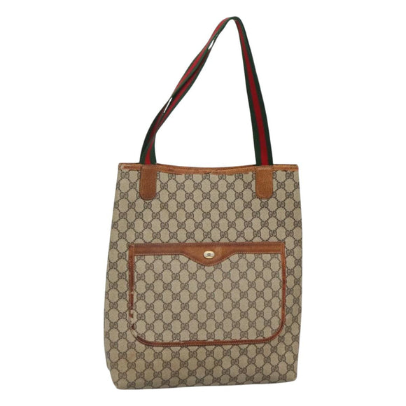 GUCCI GG Supreme Web Sherry Line Tote Bag PVC Beige Gold 39 002 4487 Auth ti3236