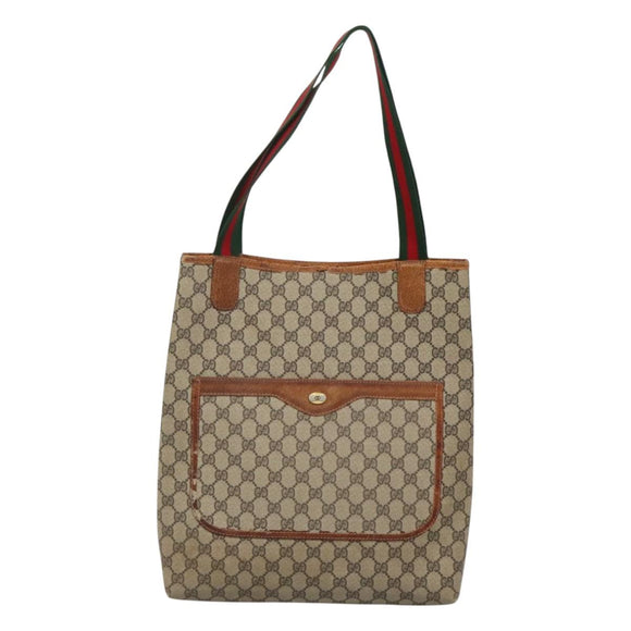 GUCCI GG Supreme Web Sherry Line Tote Bag PVC Beige Gold 39 002 4487 Auth ti3236